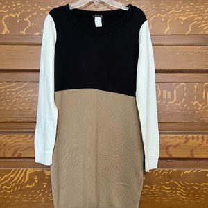 Black, Tan, and White Body Con Winter Dress